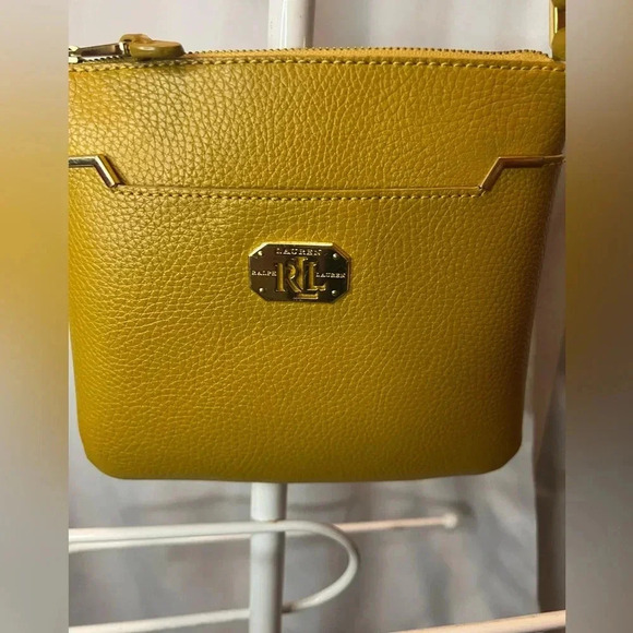 Lauren Ralph Lauren Mustard Pebbled Leather Crossbody Gold Hardware - Picture 3 of 12